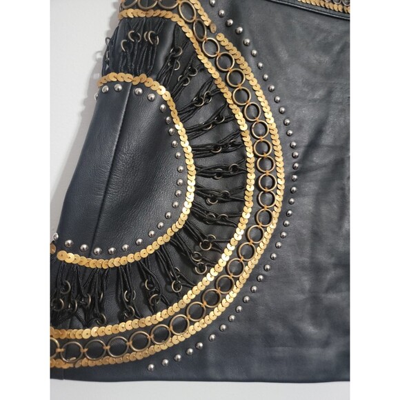 Nasty Gal Black Genuine Leather Silver Studded Mini Skirt Punk Bloggers FestivaL - Picture 5 of 8